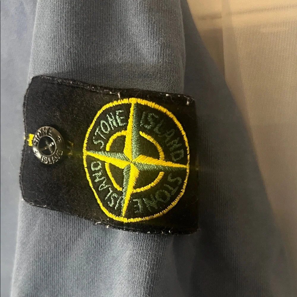 Stone Island Blue Cotton Pullover Hoodie with Logo Patch On sleeve Men’s Medium - Picture 4 of 14